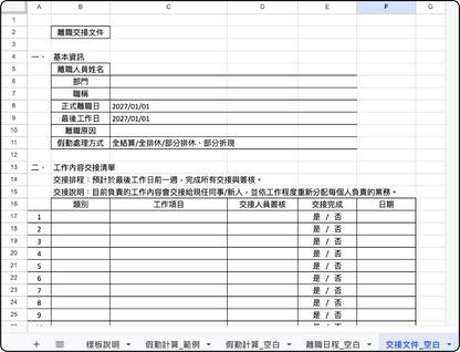 iunnPIM 離職文件範本